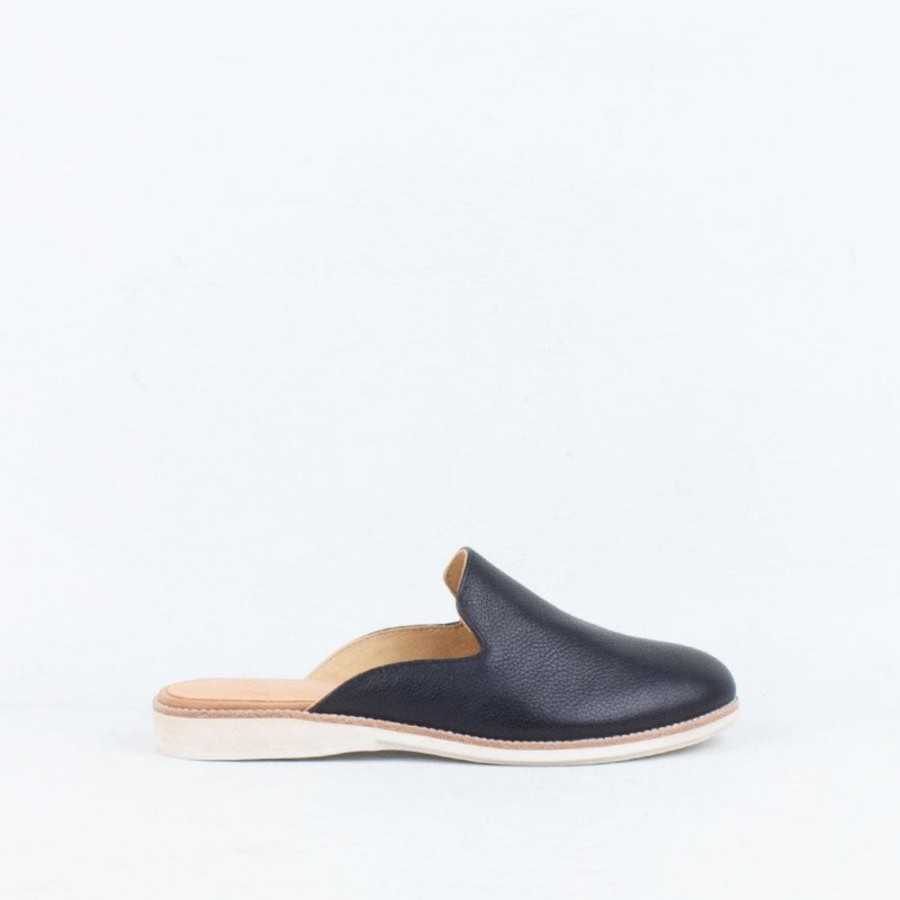 Women Rollie Flat | Derby Mule Slide Black